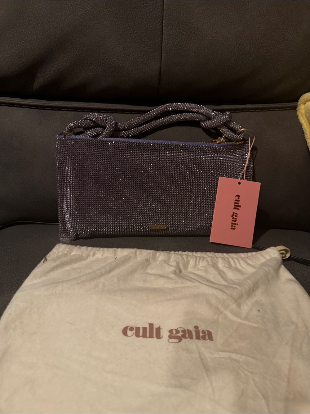 cult gaia purple beaded mini shoulder bag with braided strap